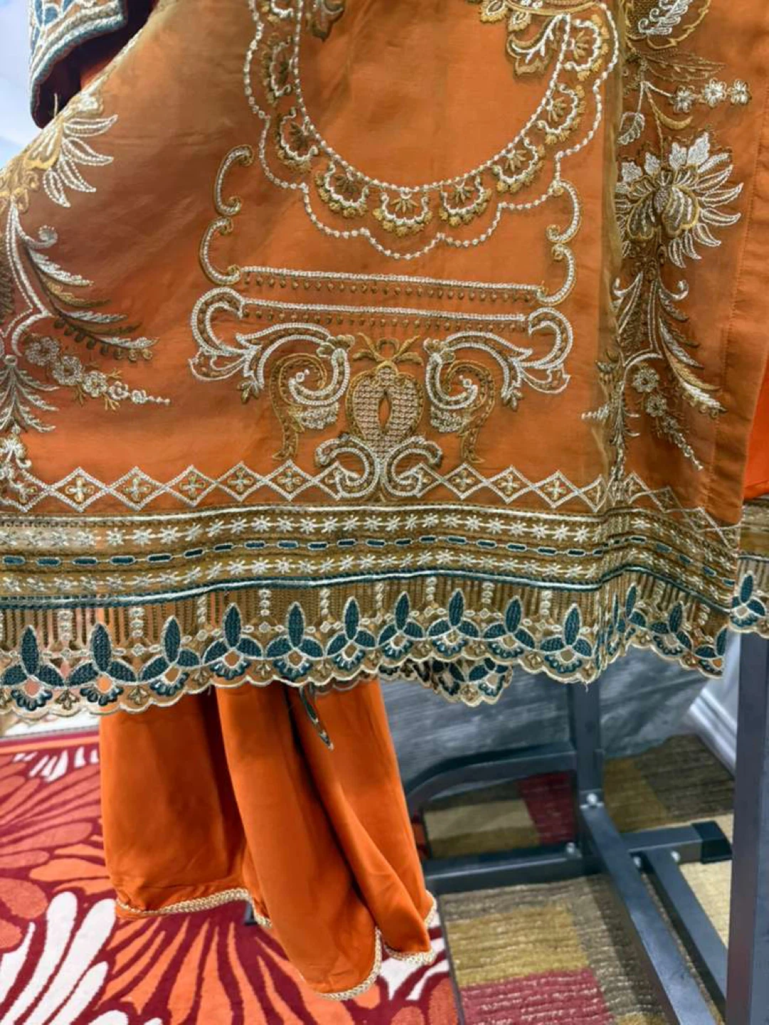 Orange Embroidered Kurti with Dupatta and Pants - photo 4