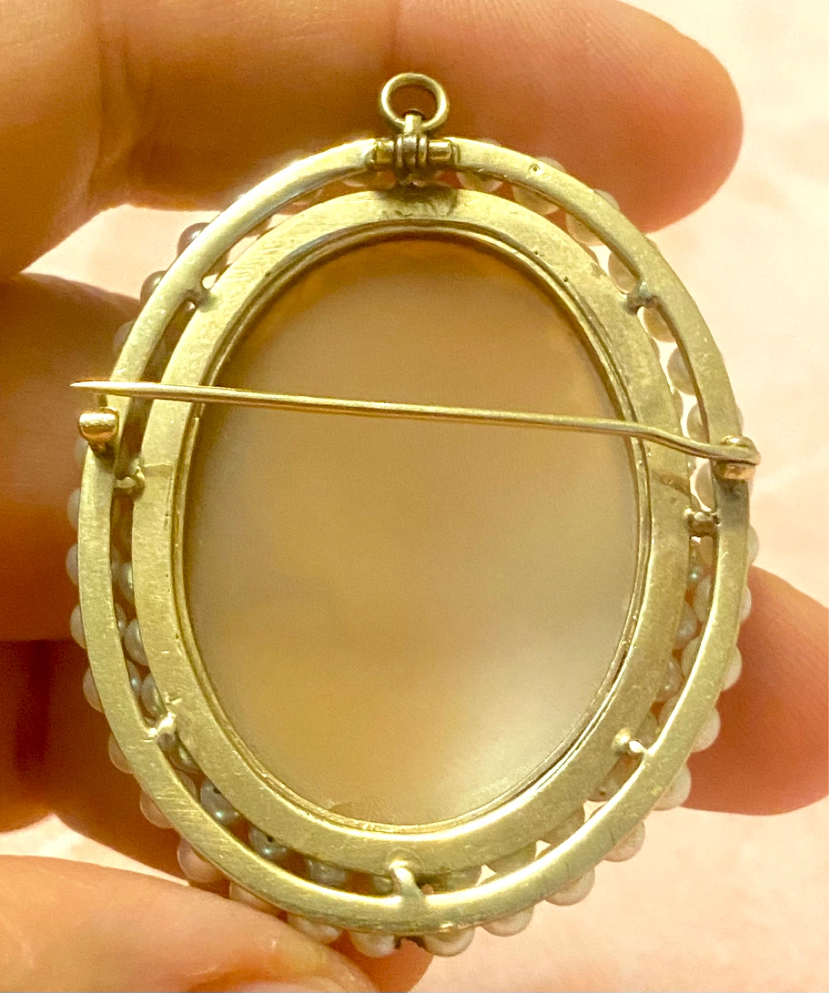 Vintage 14k Gold Cameo Brooch with Pearls - photo 3
