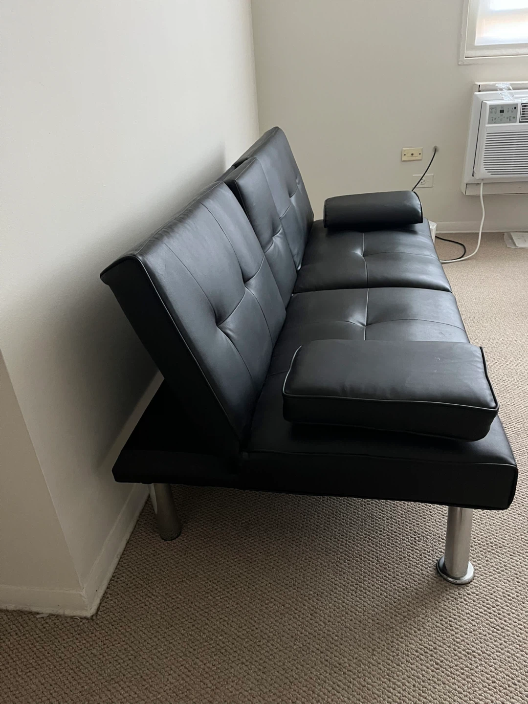 Black Faux Leather Futon Sofa