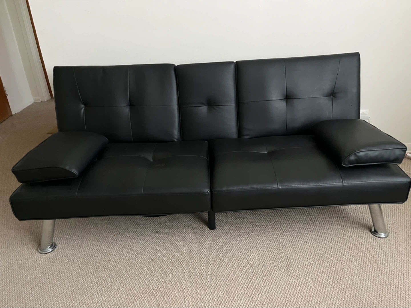 Black Faux Leather Futon Sofa - photo 2