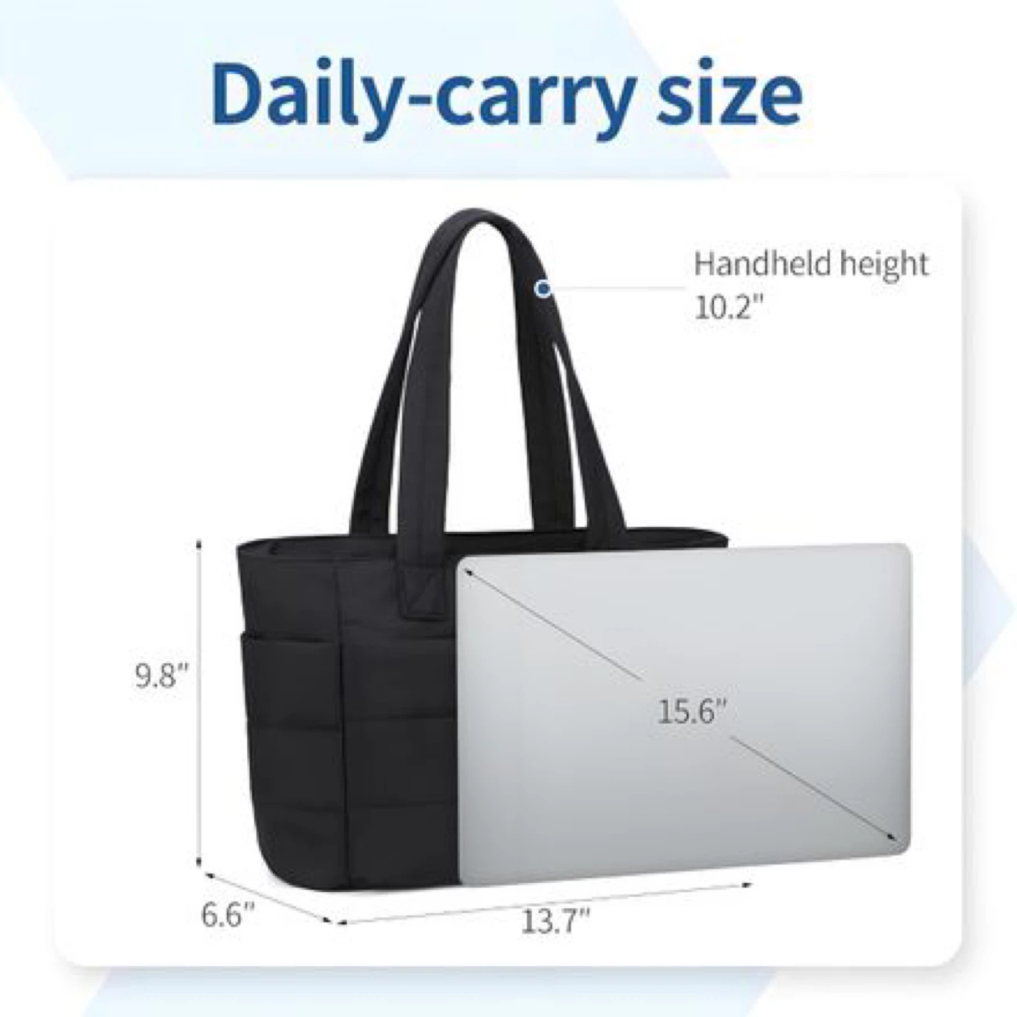 Black Quilted Tote Bag Daily-Carry Size