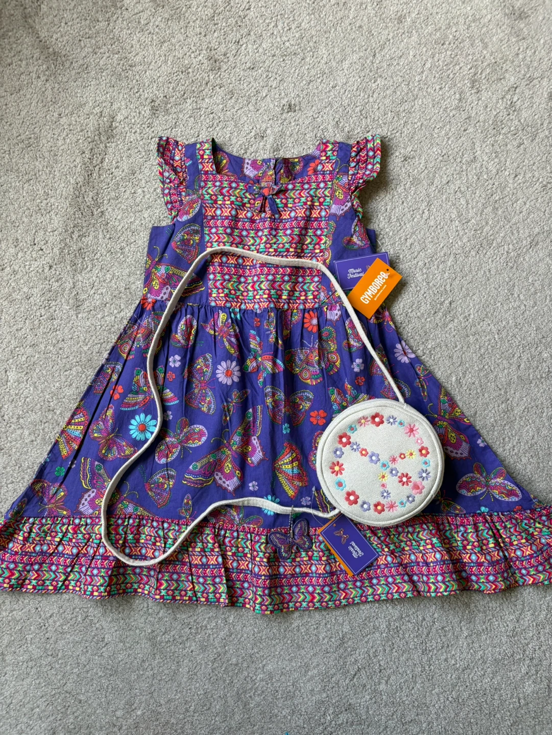 Gymboree Girls Purple Butterfly Dress with Purse - Size 5T