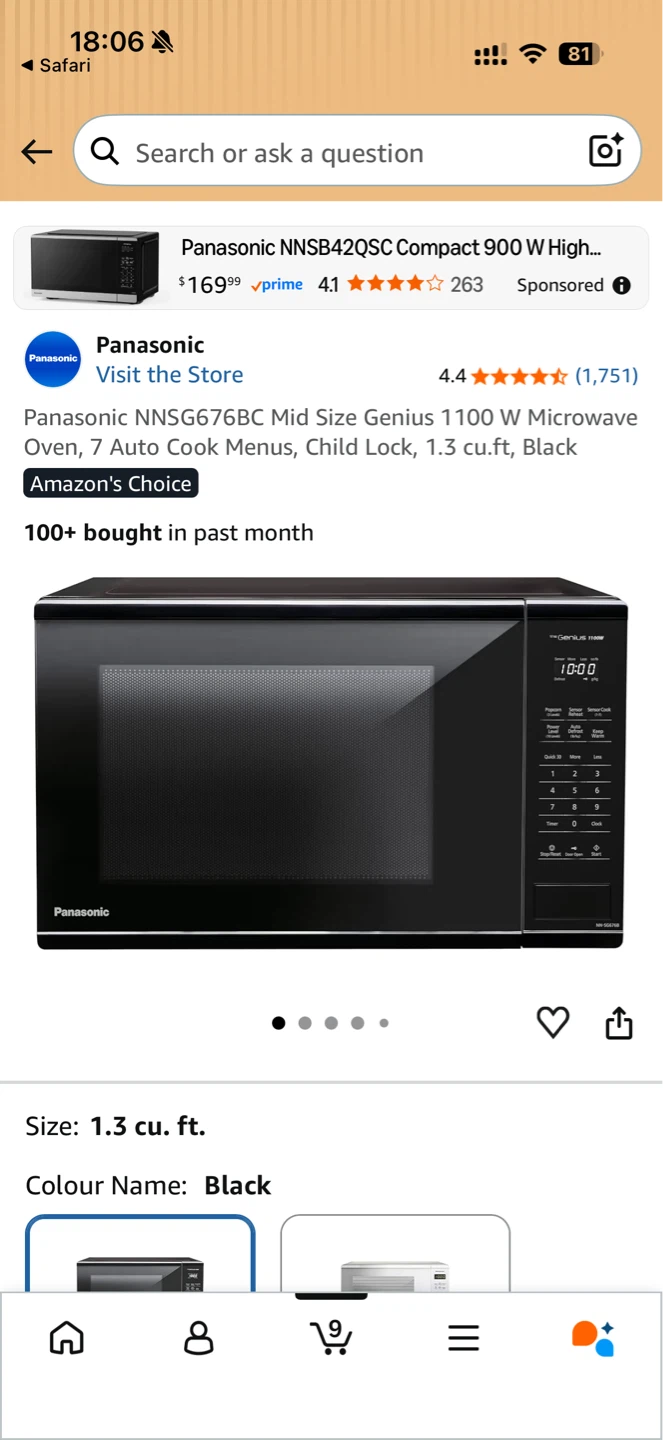 Panasonic Genius 1100W Microwave Oven