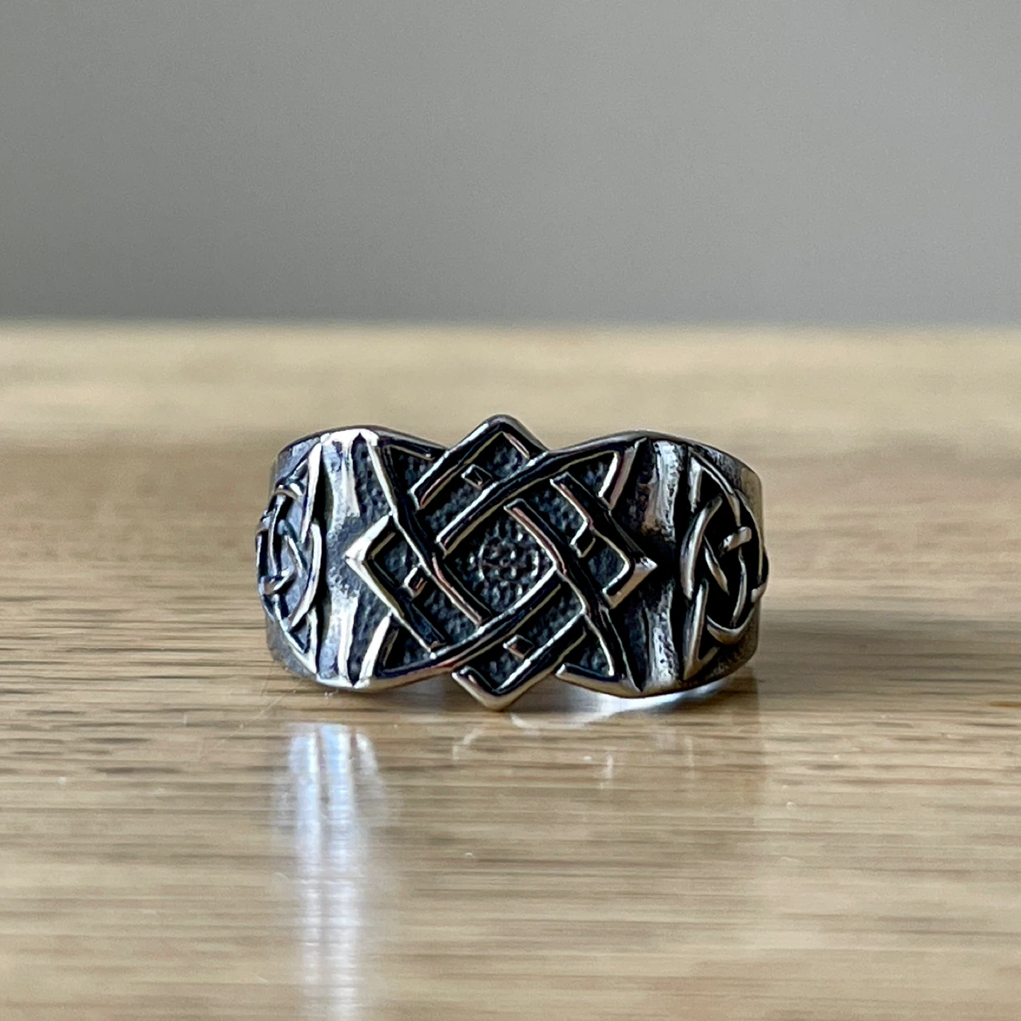 Slavic Star of Svarog & Trinity stainless steel ring (size 13) - photo 2