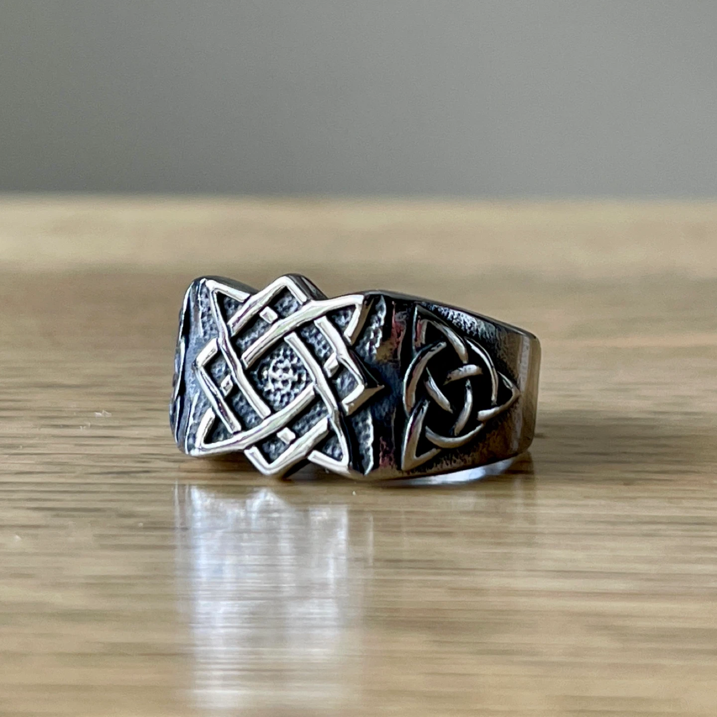 Slavic Star of Svarog & Trinity stainless steel ring (size 13)