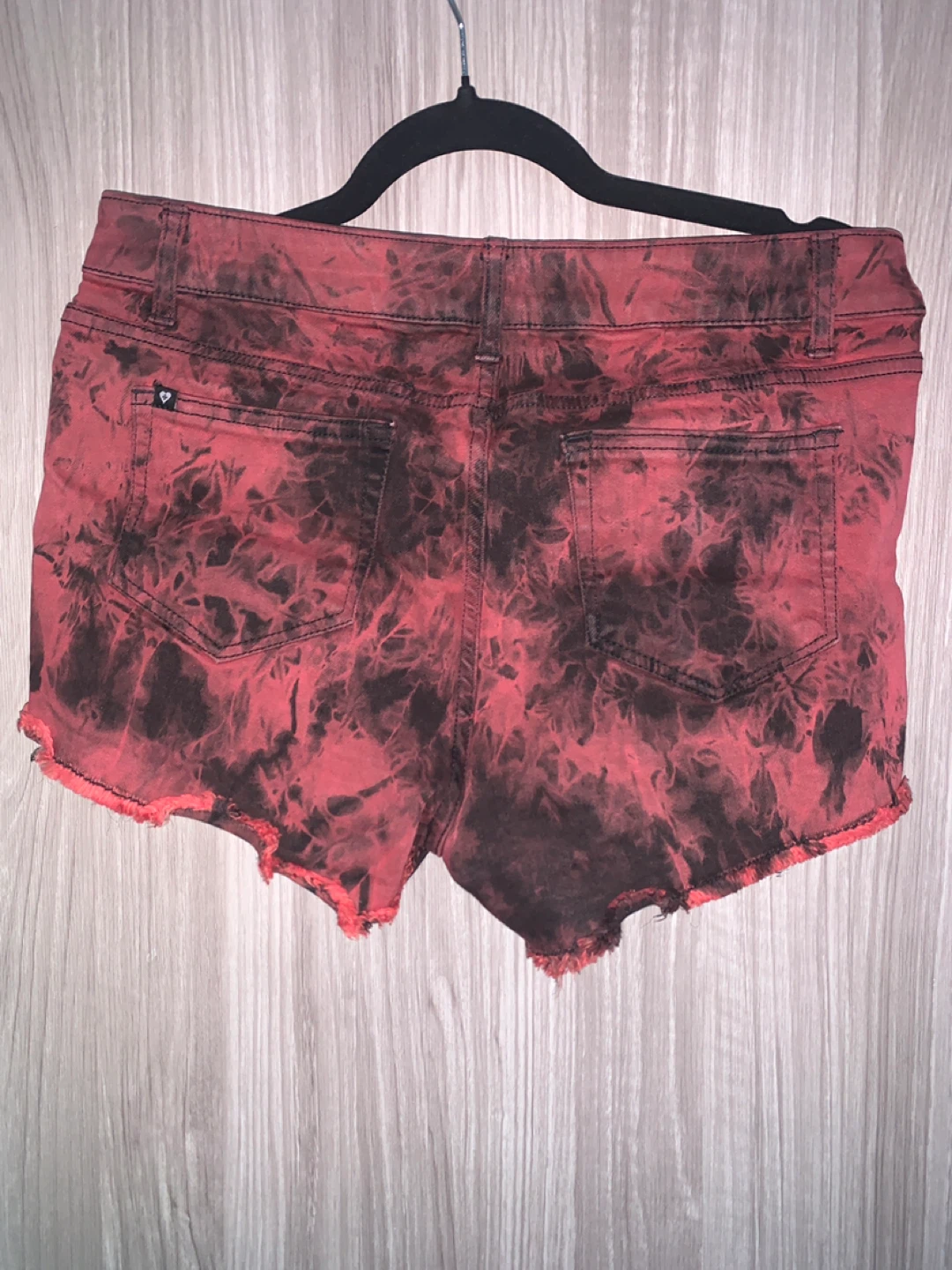 Red and black Tie dye distressed Mini shorts-low rise - photo 3