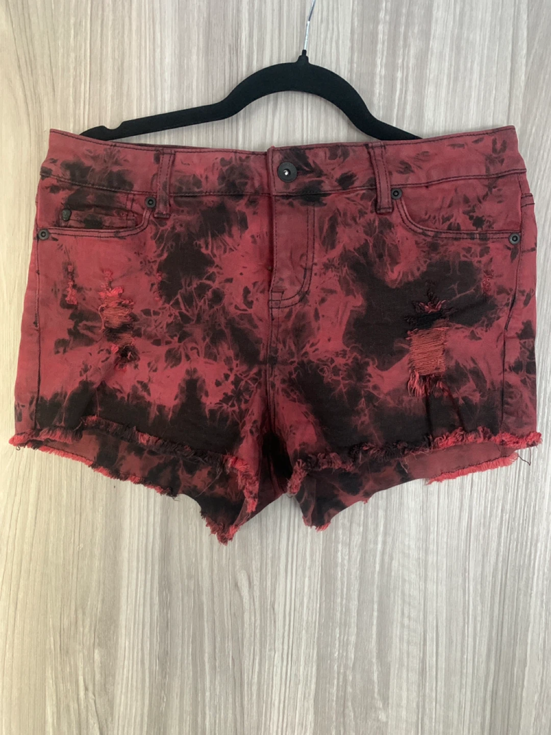 Red and black Tie dye distressed Mini shorts-low rise - photo 2
