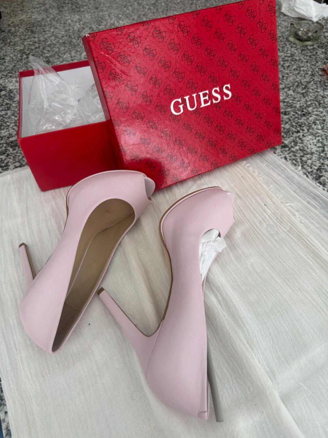 Guess Pink Peep Toe Heels Size 8