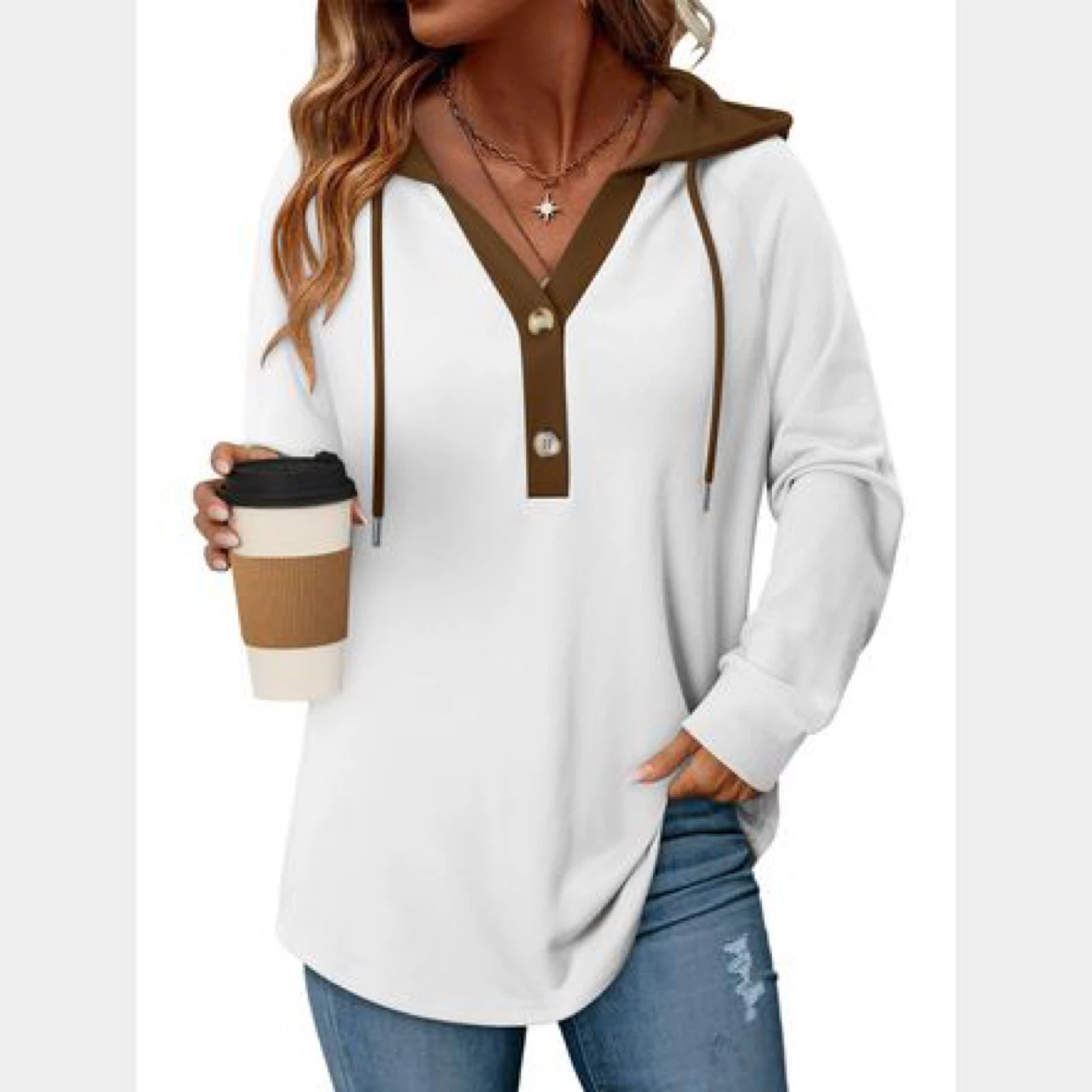 Women's Contrast Hooded Tunic Top