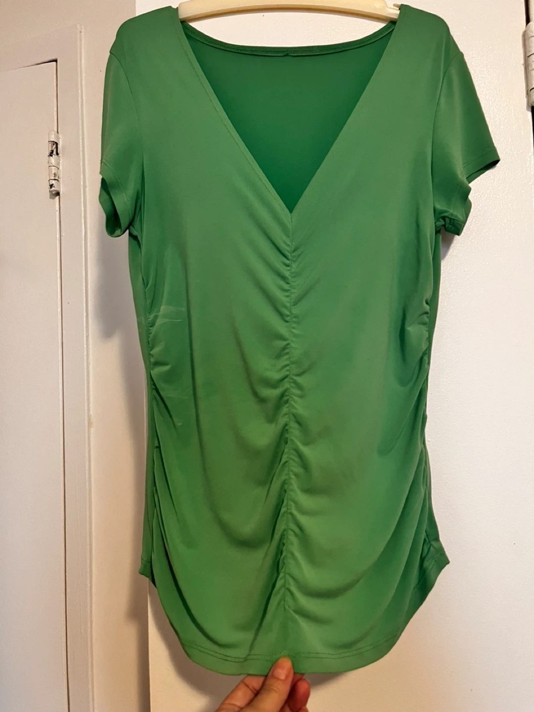 Green Ruched V-Neck T-Shirt S/M size