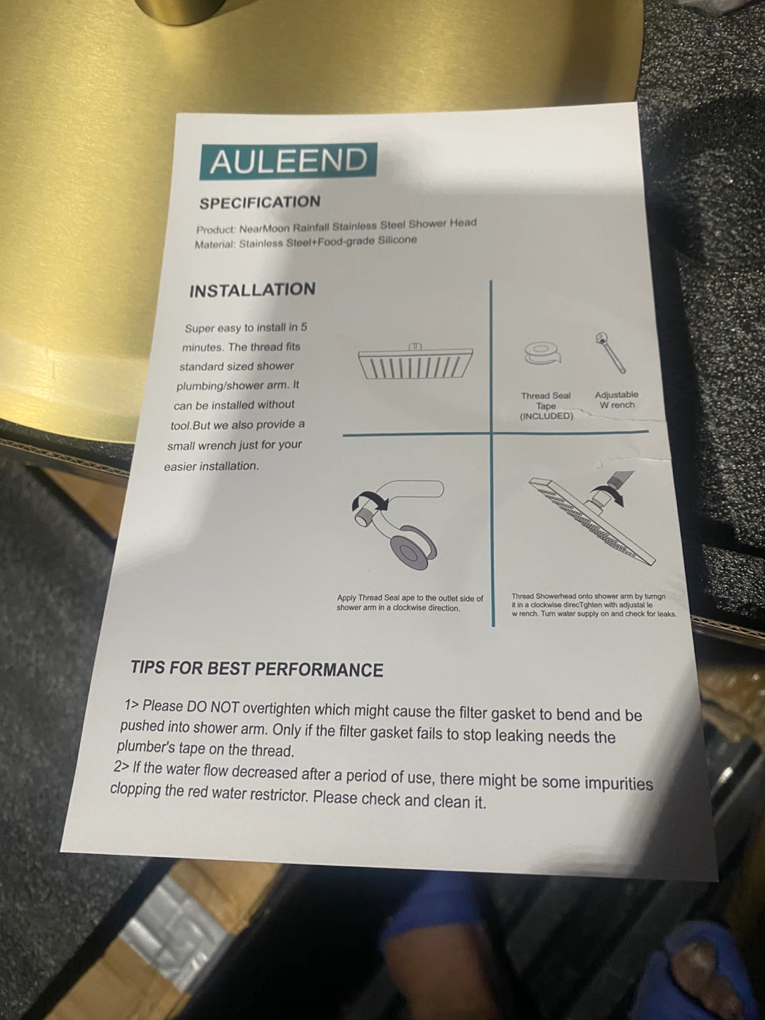 Auleend NearMoon Rainfall Stainless Steel Shower Head - photo 3