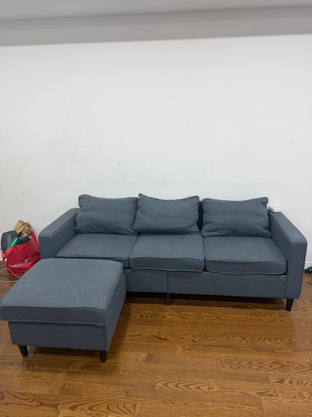 Grey 3-Seater Sofa with Ottoman