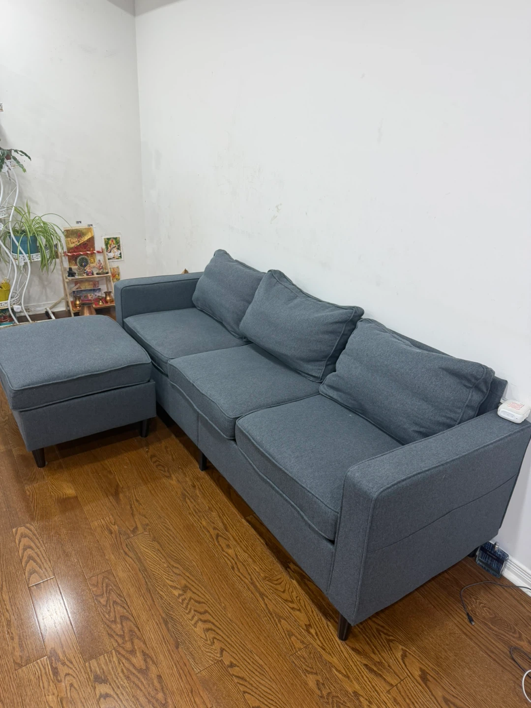 Grey 3-Seater Sofa with Ottoman - photo 2