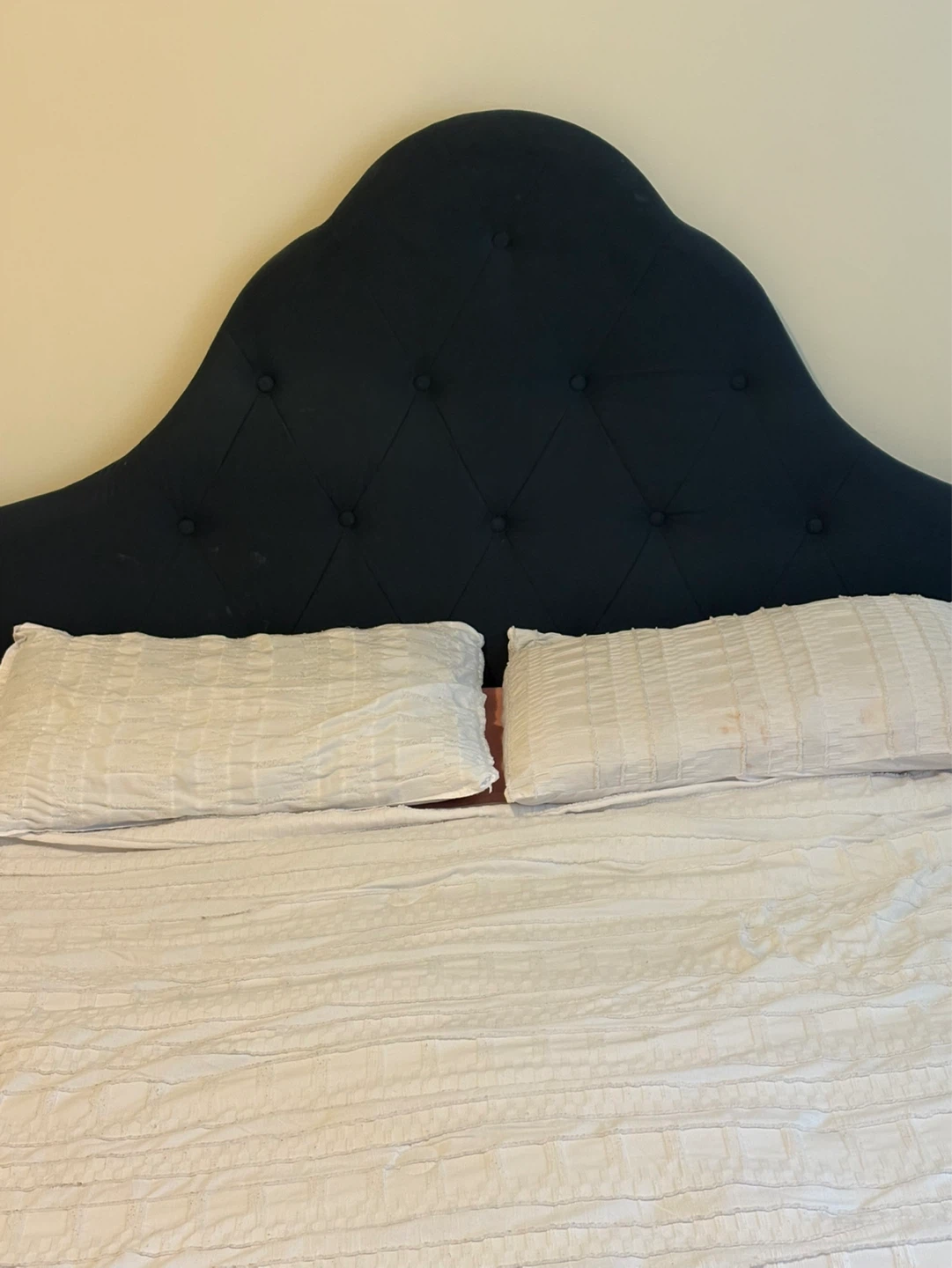 Dark Blue Tufted Headboard Queen Bed Frame