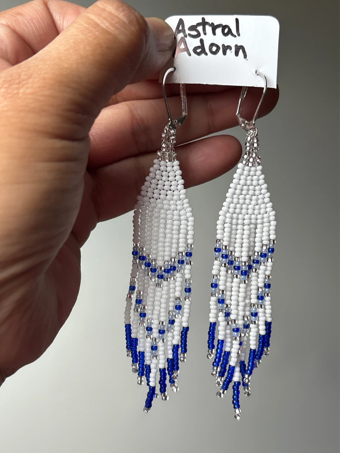 Astral Adorn White & Blue Beaded Earrings