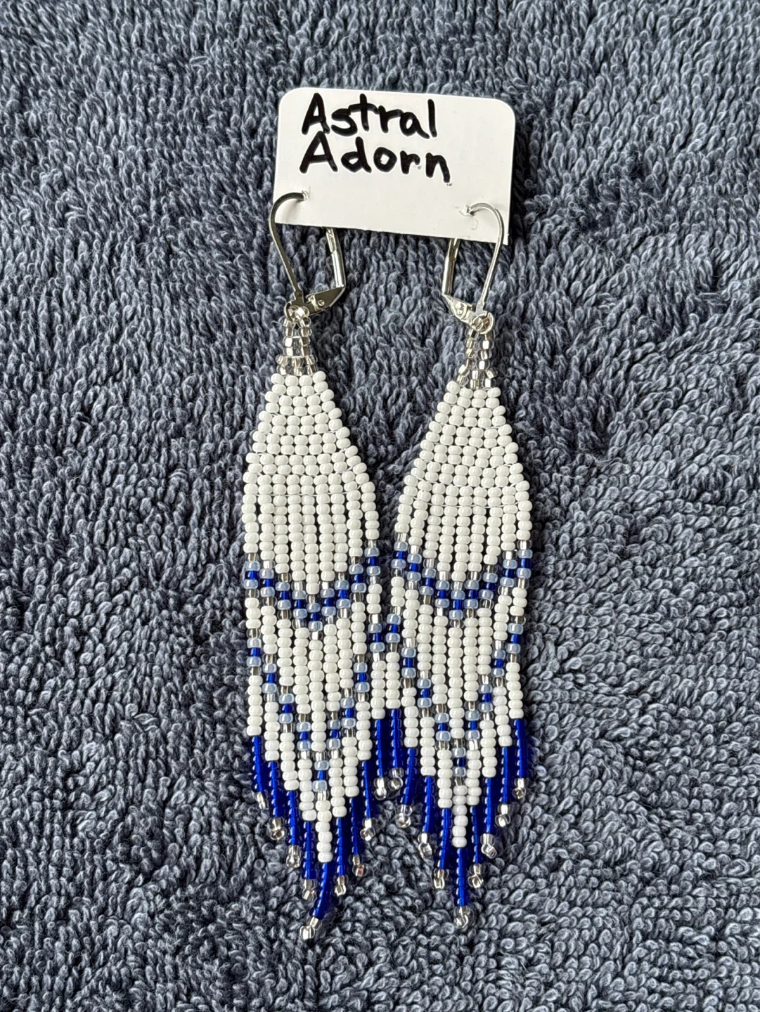 Astral Adorn White & Blue Beaded Earrings - photo 2