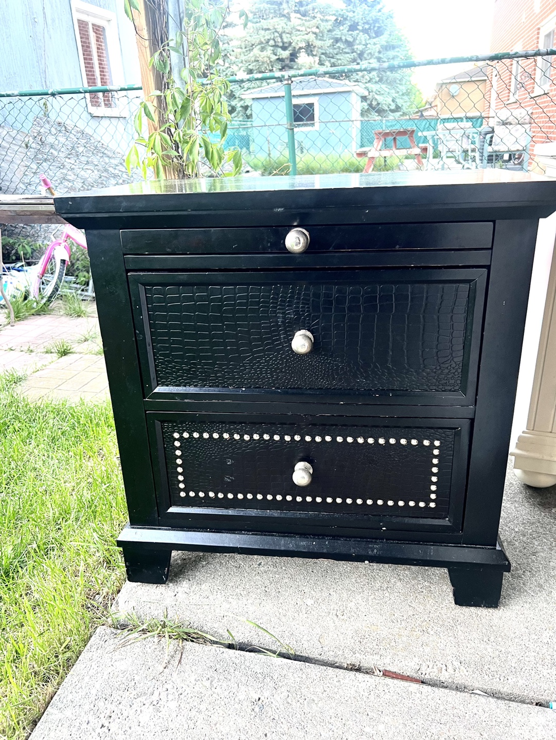 Solid wood Black Nightstand with 3 Drawers - photo 2