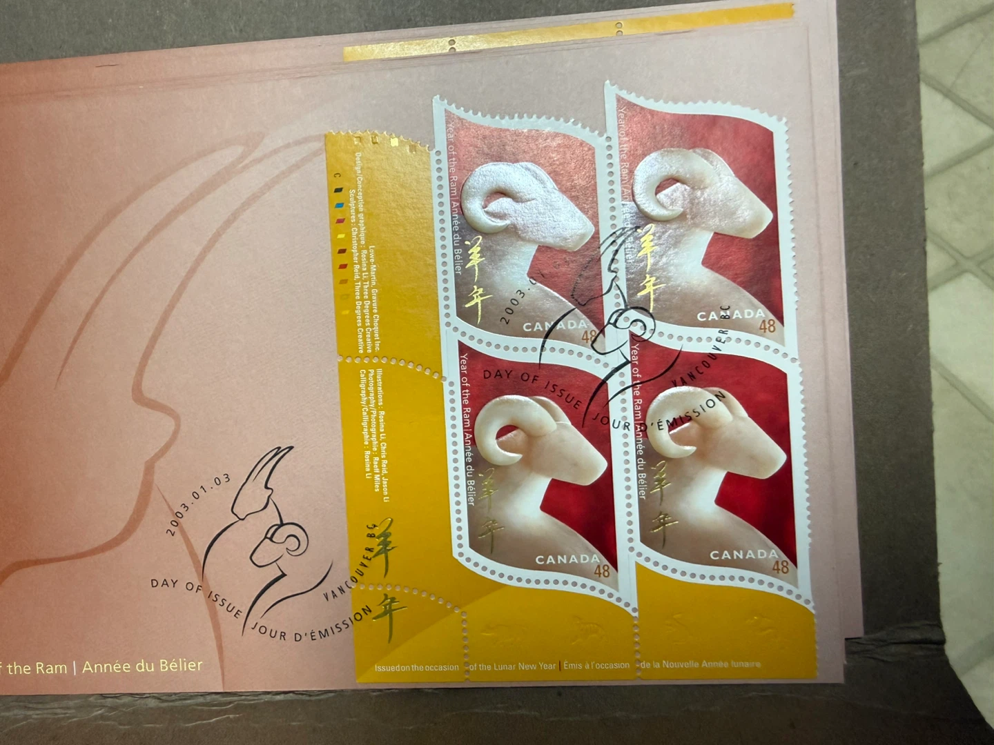 Canada year of the ram 2003 year of the dog 2006 LNY stamps