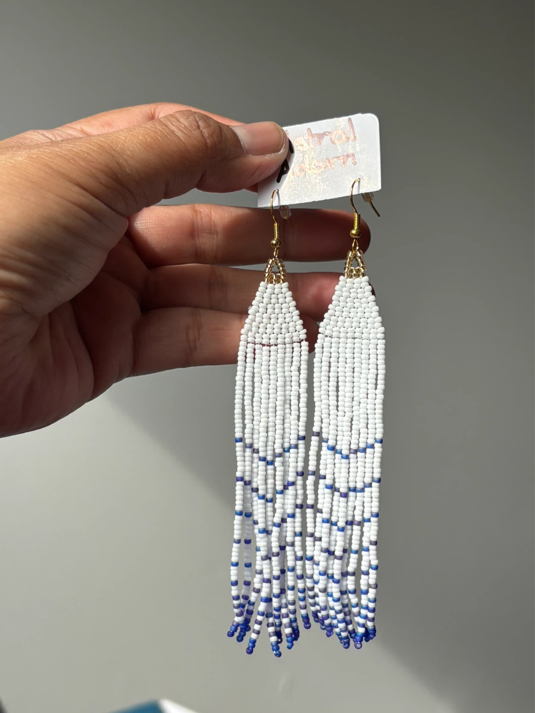 Astral Adorn Beaded Dangle Earrings White Blue Purple