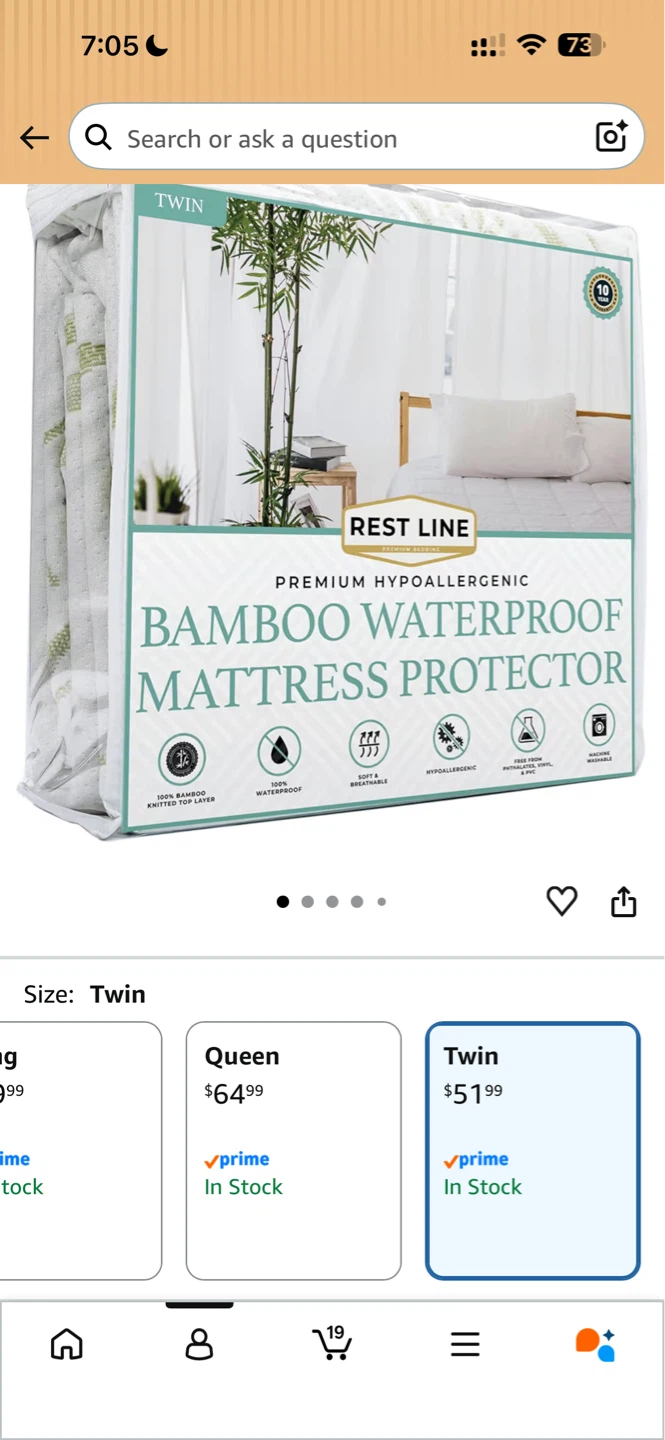 Rest Line Premium Bamboo Mattress Protector Twin Size