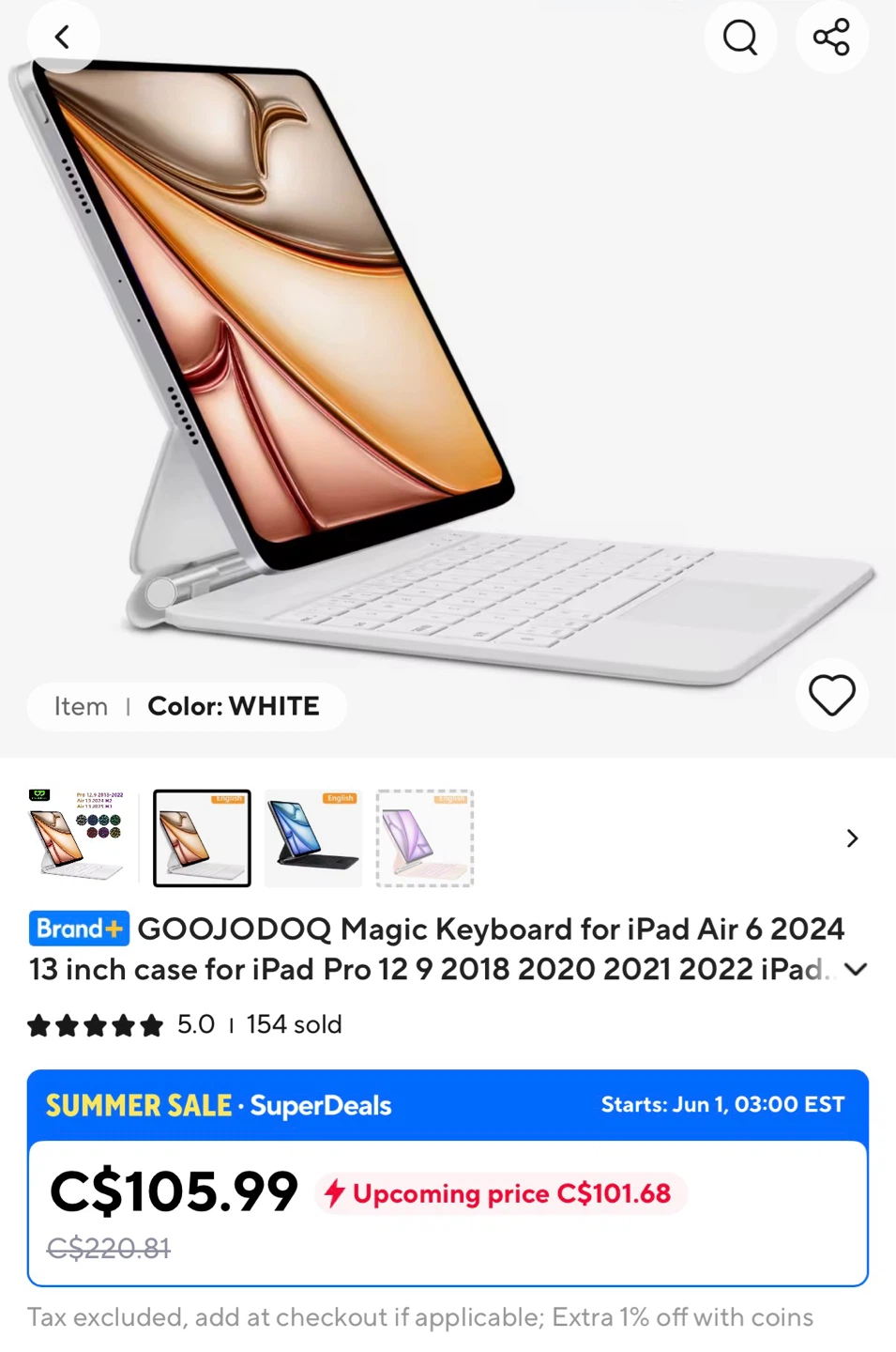 GOOJODOQ Magnetic Style Keyboard A1931 - White