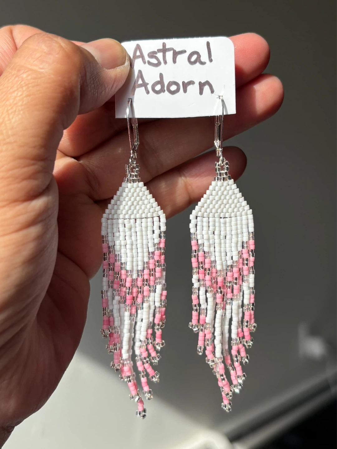 Astral Adorn White & Pink Beaded Fringe Earrings