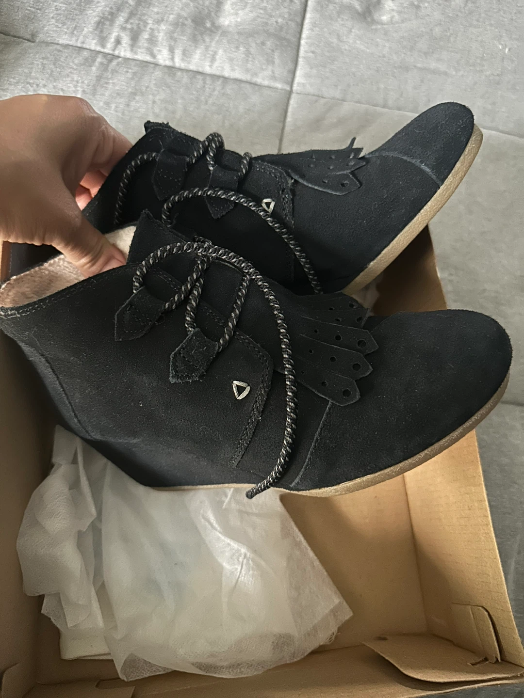 TOMS Black Suede Wedge Boots