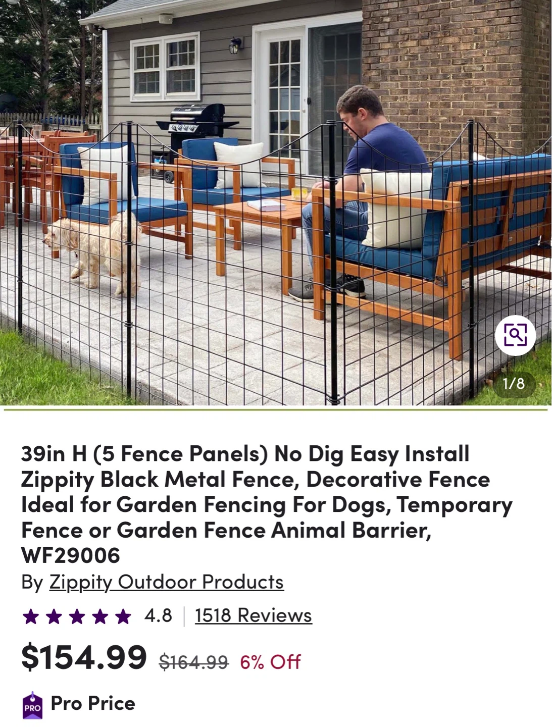 Zippity Outdoor Black Metal Fence Panels - 18 Pack