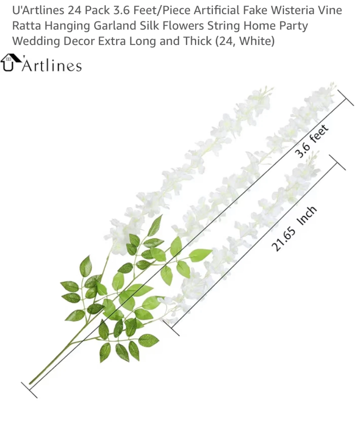 U'Artlines 24 Pack White Artificial Wisteria Vines - photo 2