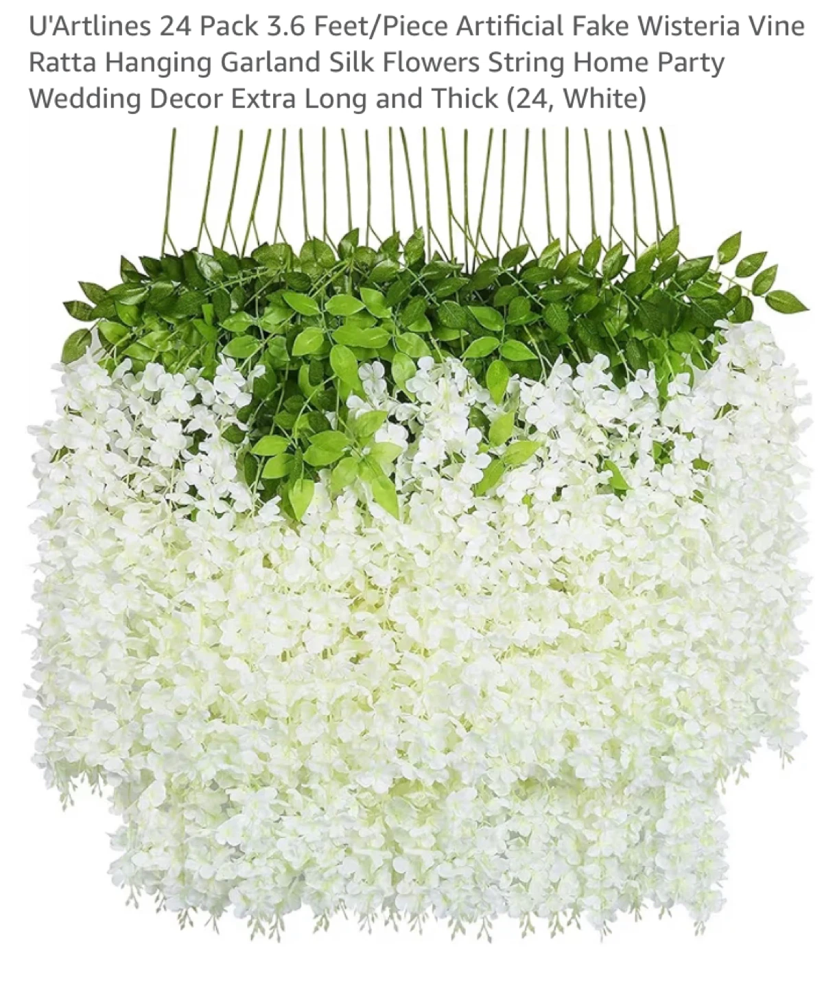U'Artlines 24 Pack White Artificial Wisteria Vines