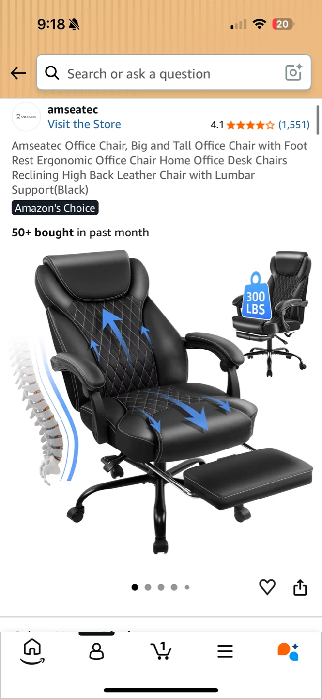 Amseatec Office Chair with Footrest - Black
