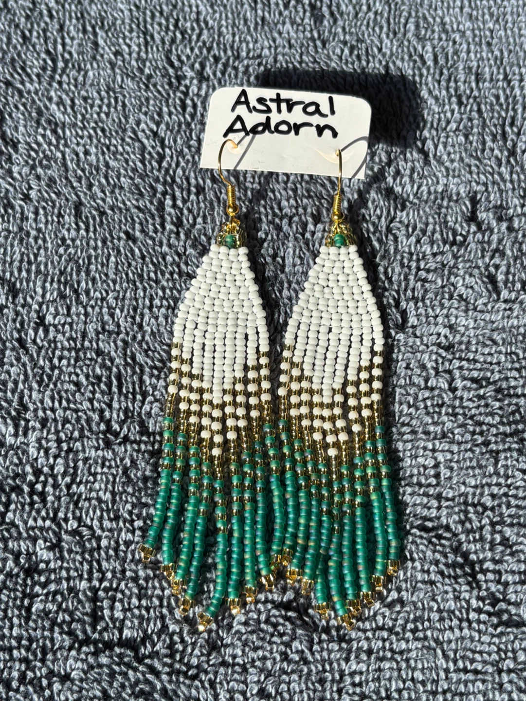 Astral Adorn White & Teal Beaded Fringe Earrings - photo 2