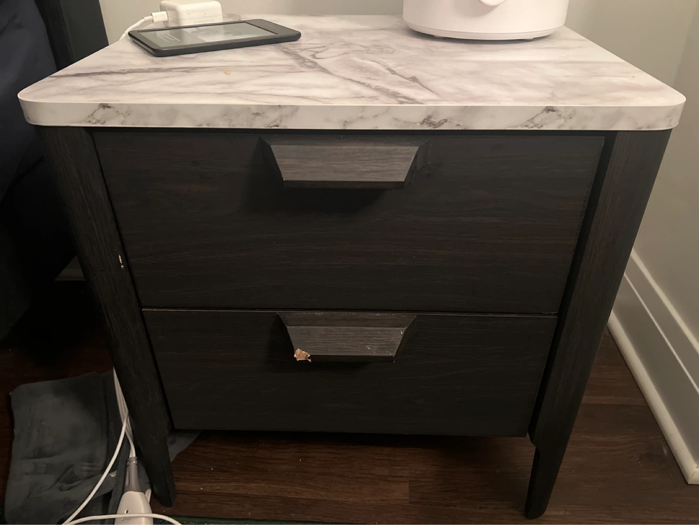Dark Wood Nightstand with Faux Marble Top - photo 2