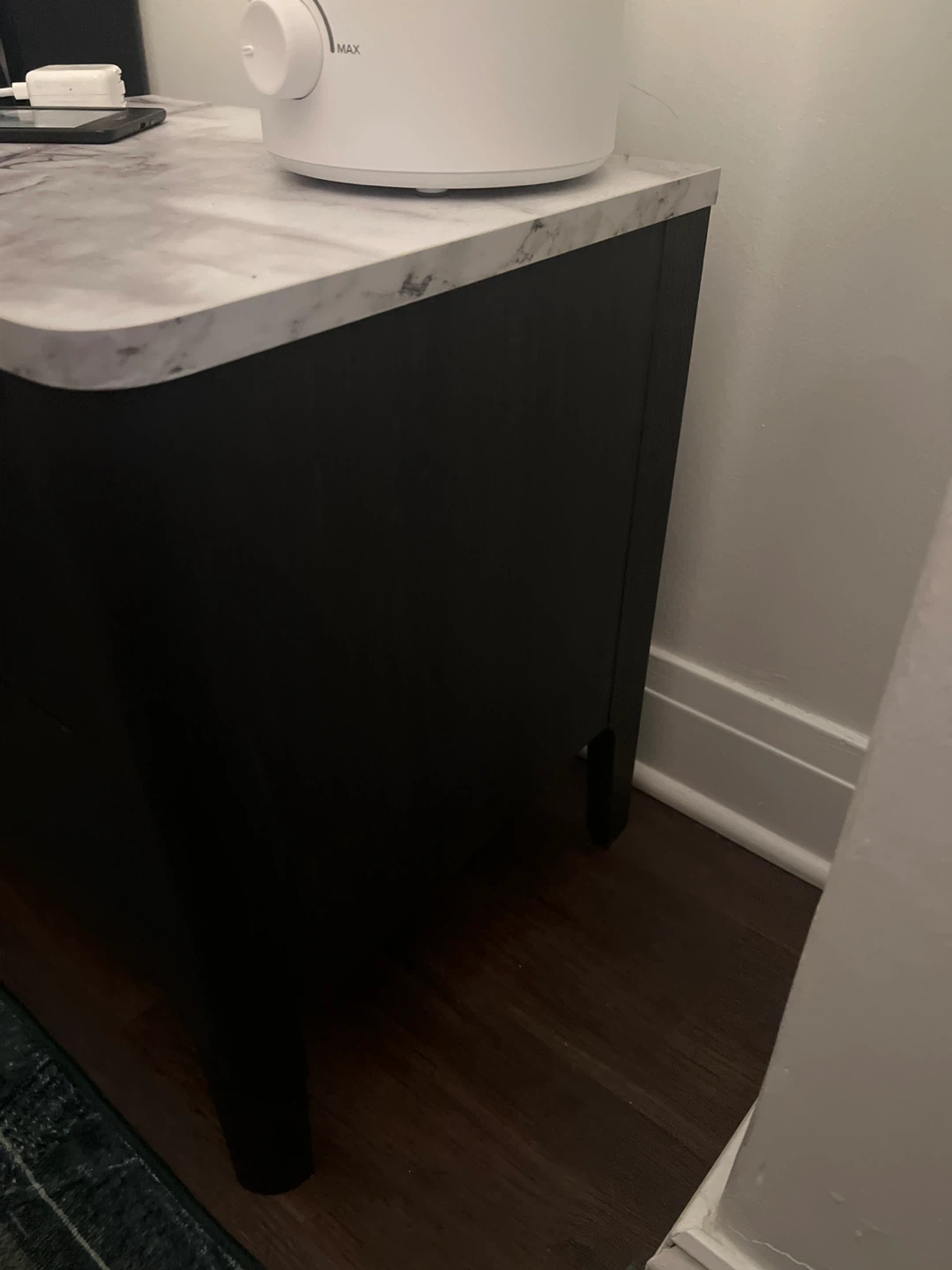Dark Wood Nightstand with Faux Marble Top - photo 3