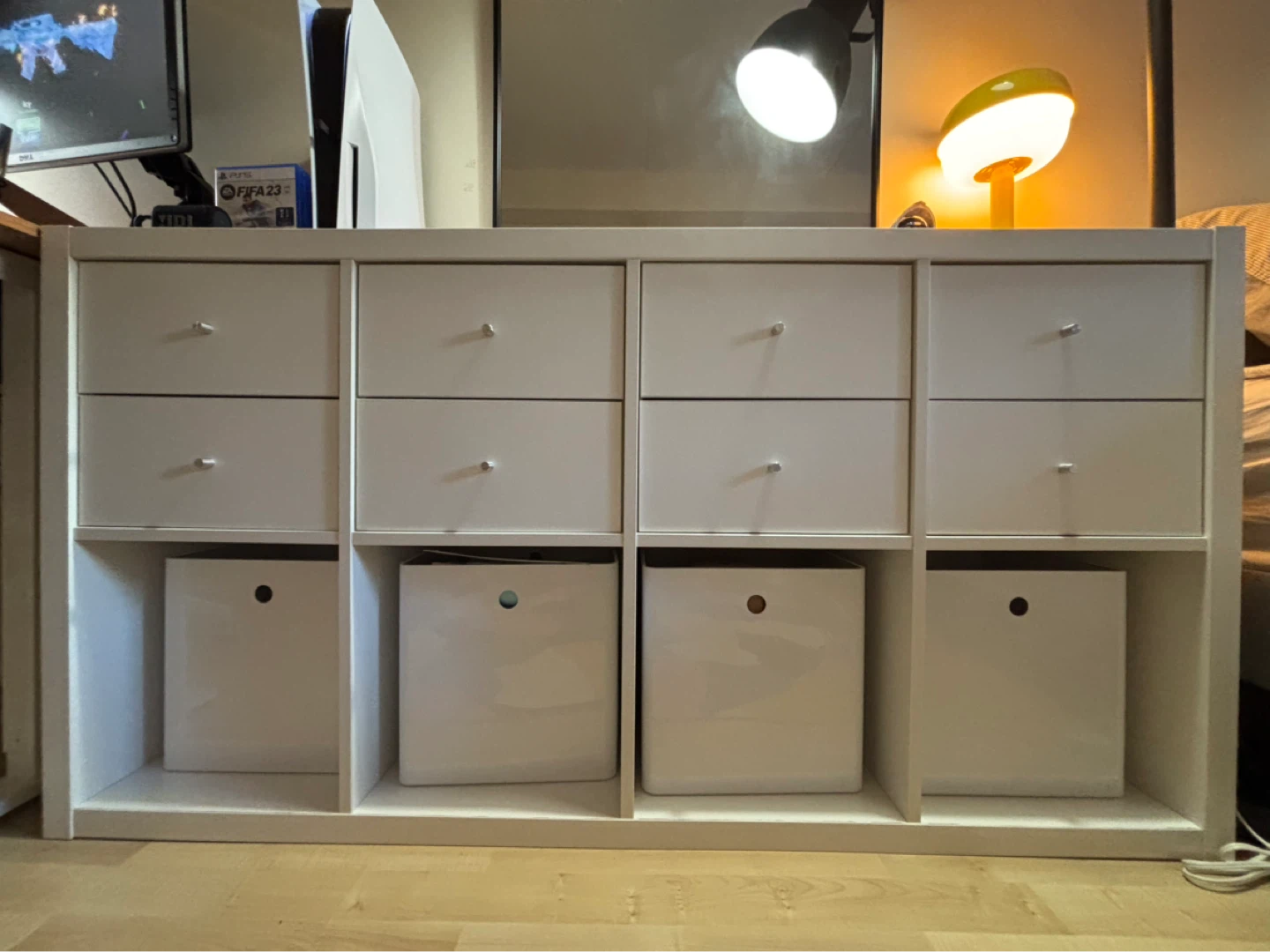 IKEA KALLAX Shelf Unit with 4 Drawers and 4 Storage Bins