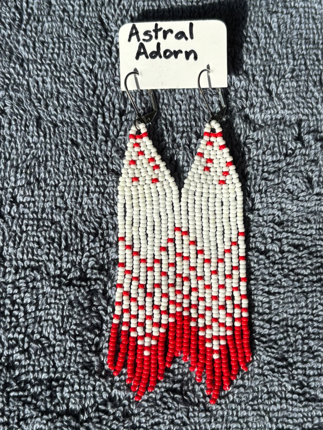 Astral Adorn beaded fringe earrings white & red - photo 2