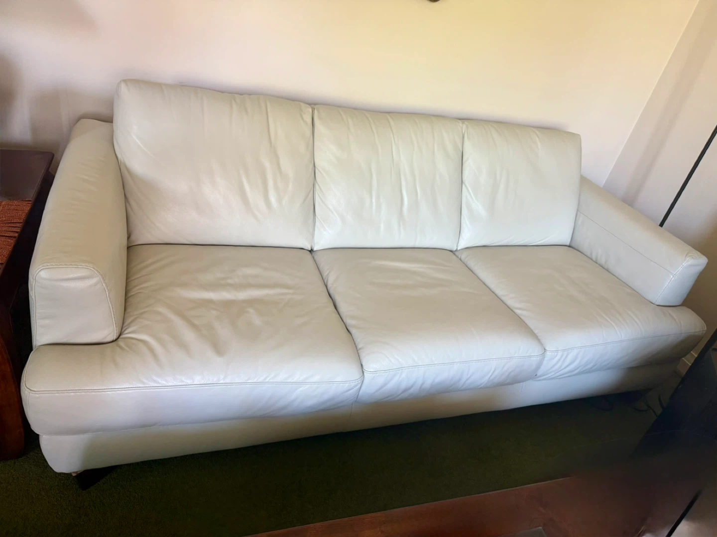 White Leather 3-Seater Sofa