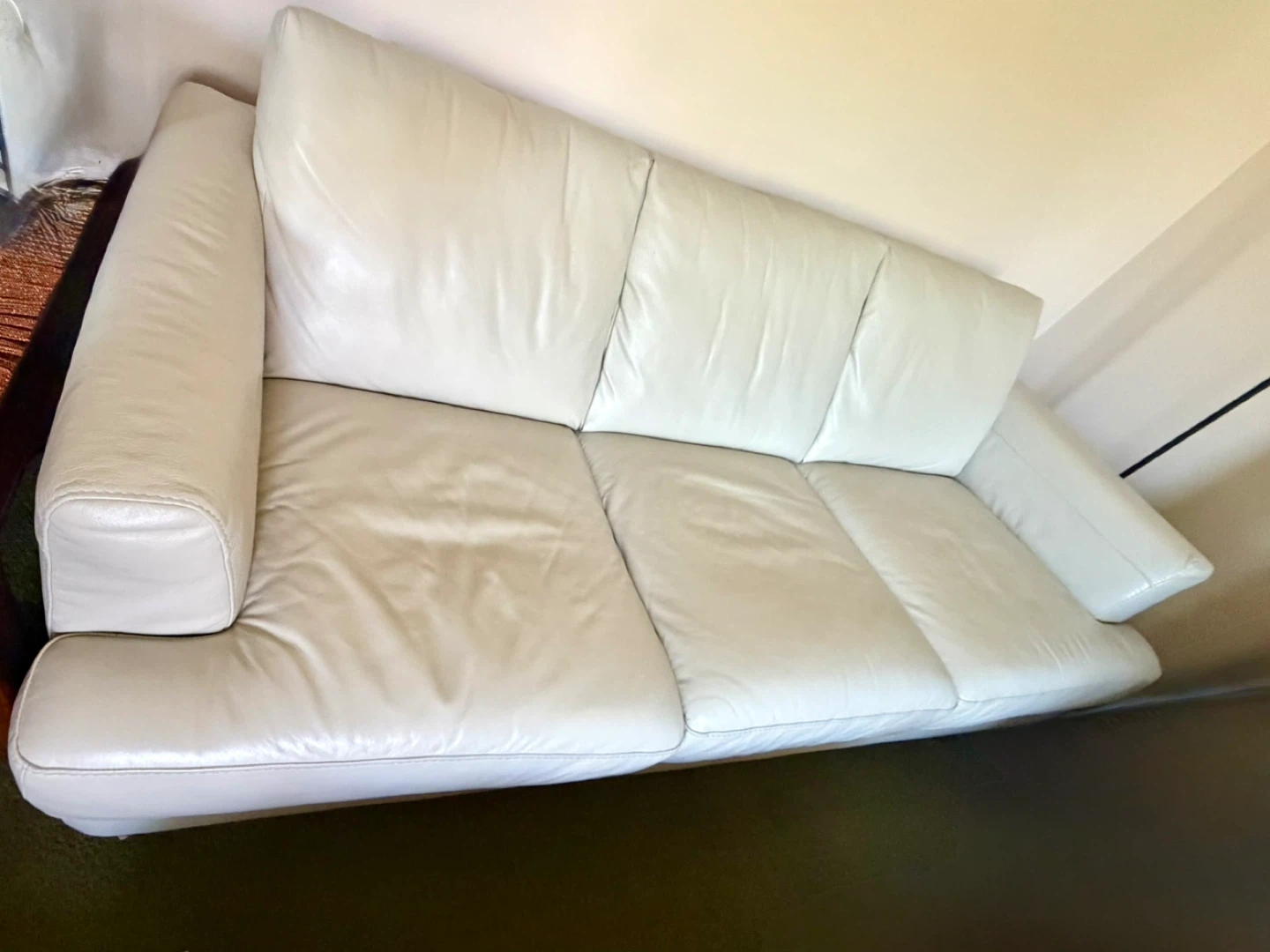 White Leather 3-Seater Sofa - photo 3