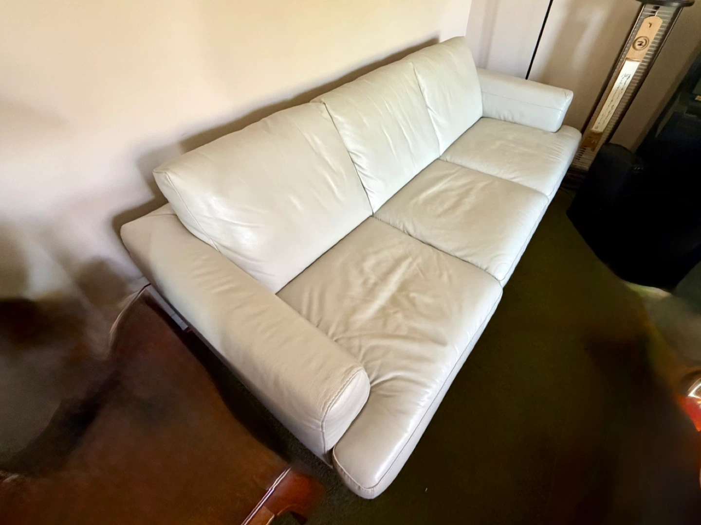 White Leather 3-Seater Sofa - photo 2