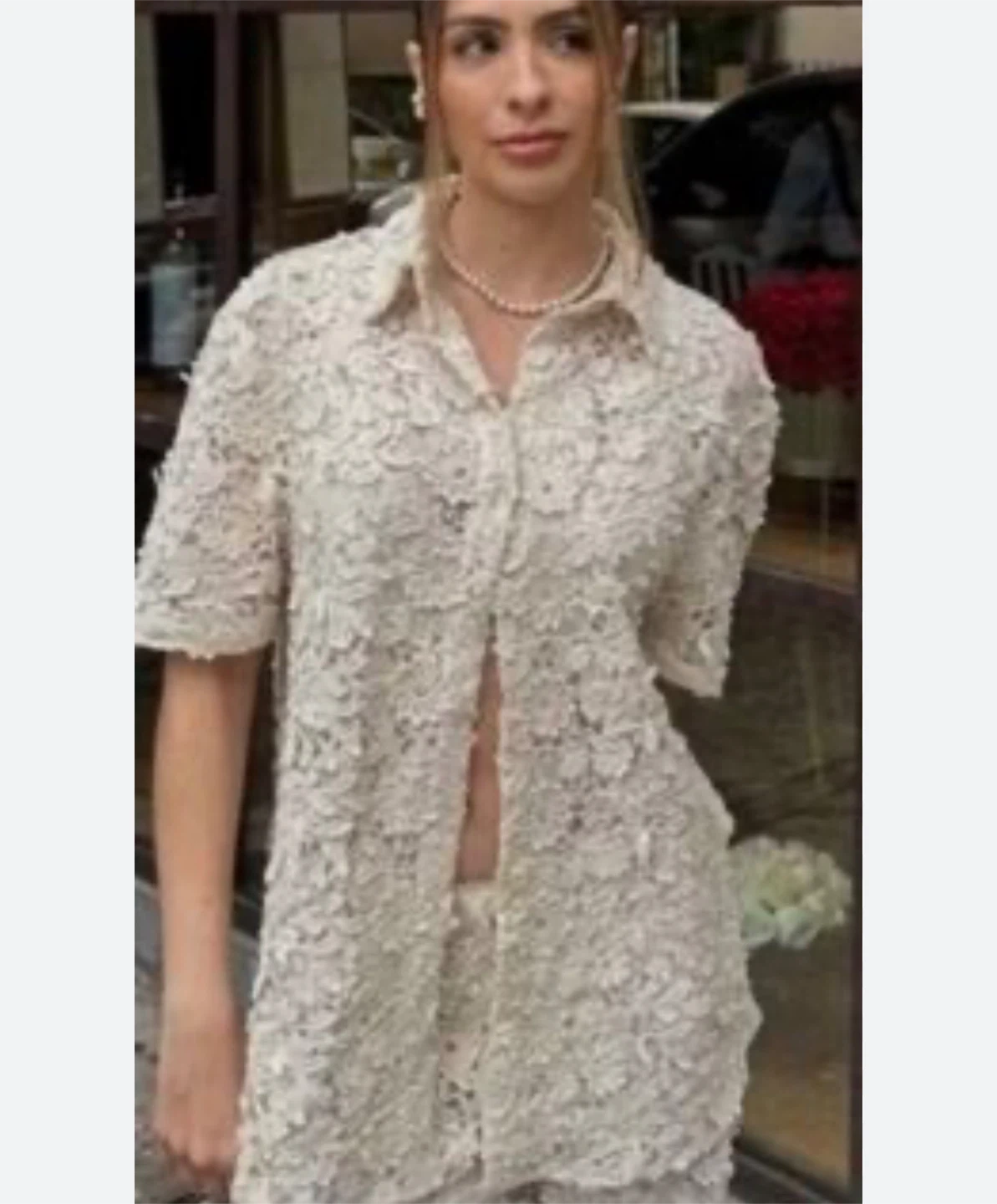 New Cream Lace Button-Up Shirt