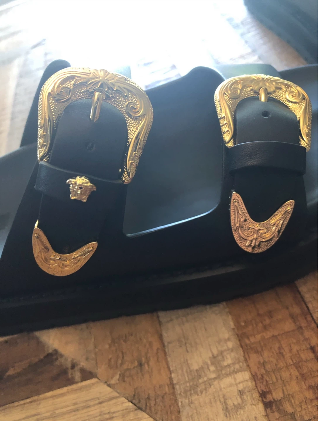 Versace Black Leather Medusa Slides - Size 36 - photo 4