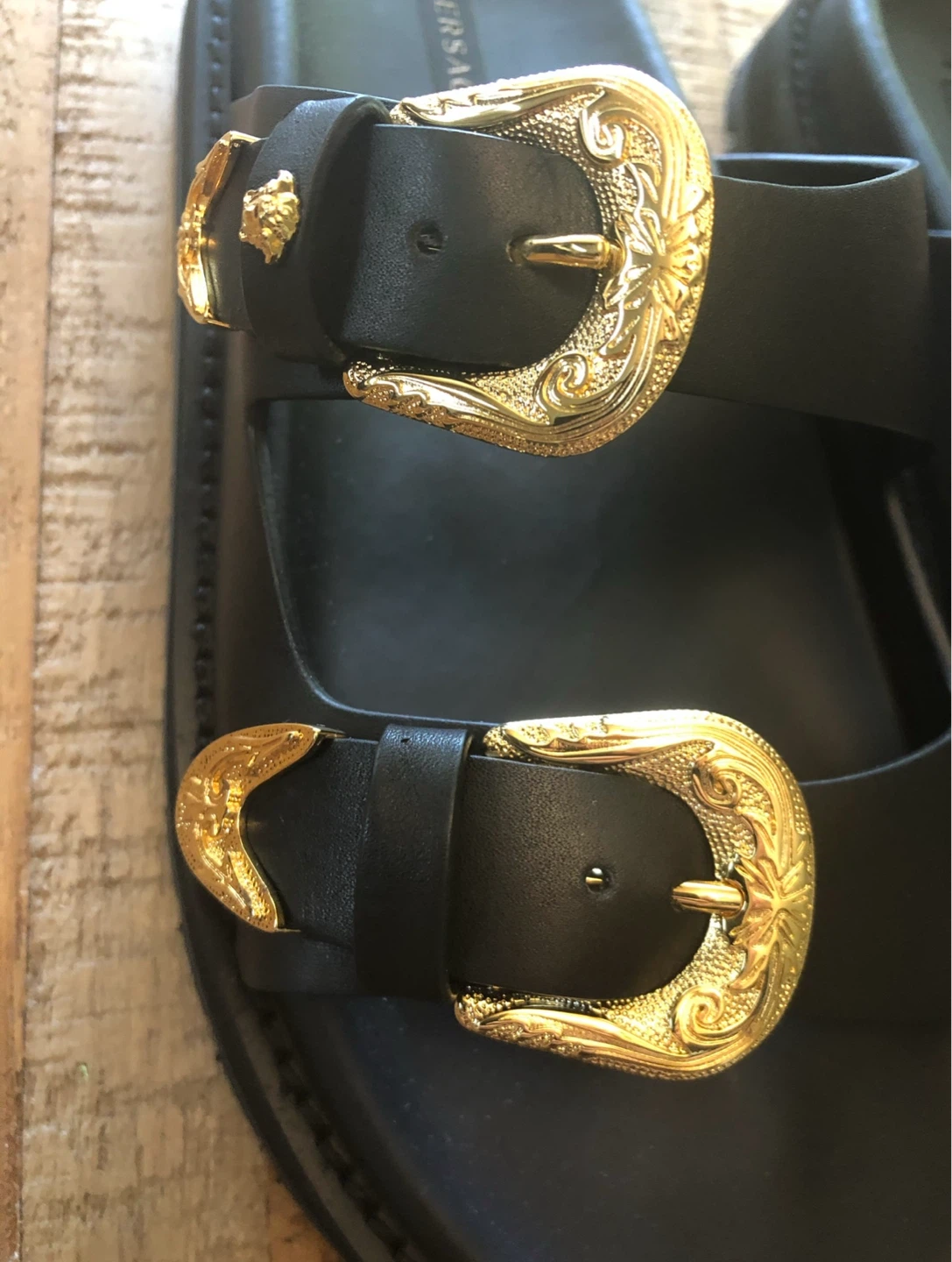 Versace Black Leather Medusa Slides - Size 36 - photo 5