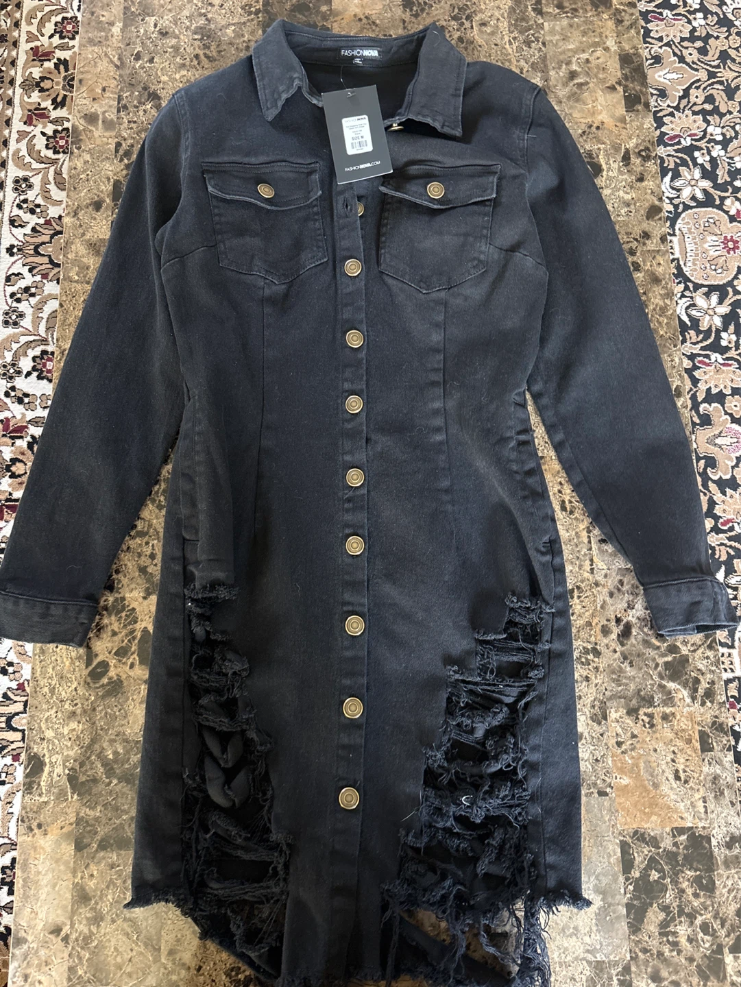 Fashion Nova Black Denim Button-Up Dress