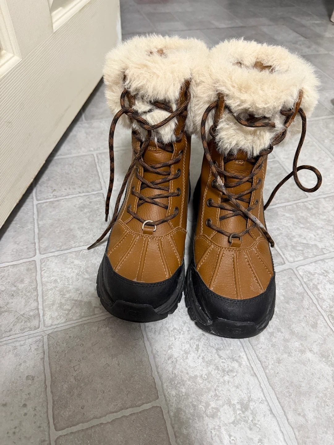 UGG Brown Winter Boots with Fur Trim