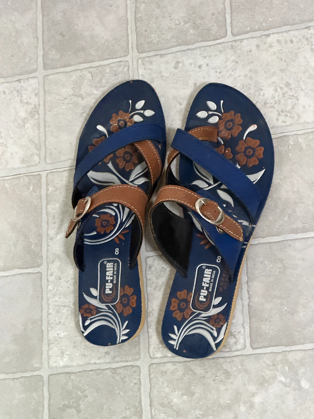 PU-FAIR Blue Floral Sandals Size 8