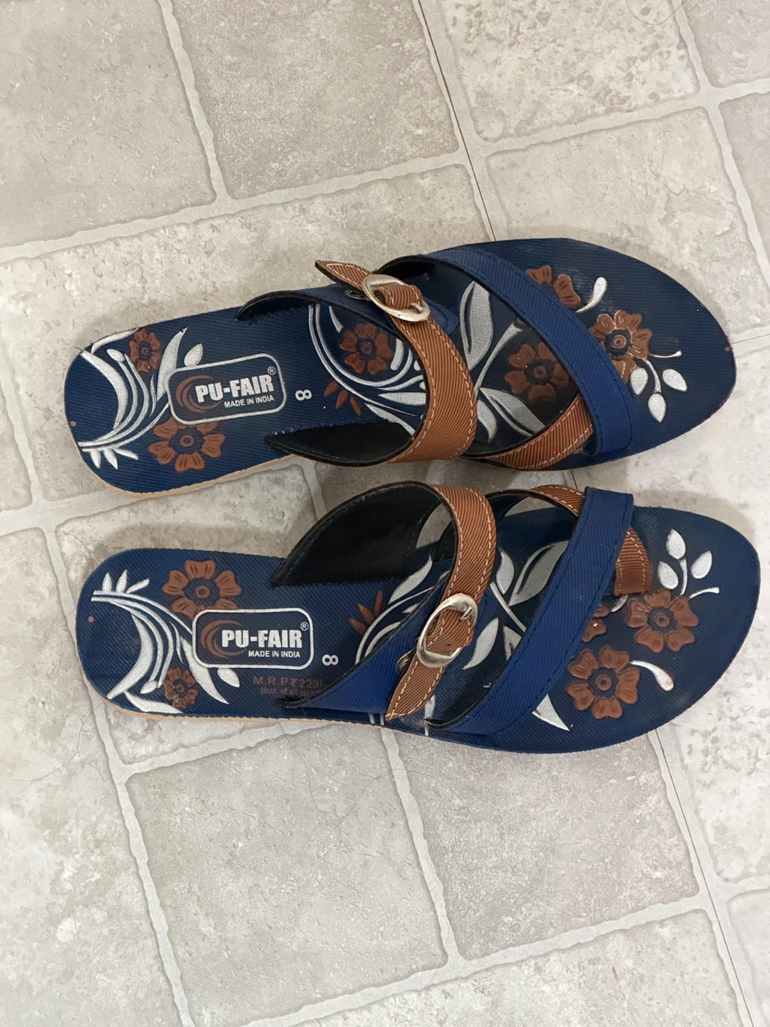 PU-FAIR Blue Floral Sandals Size 8 - photo 4