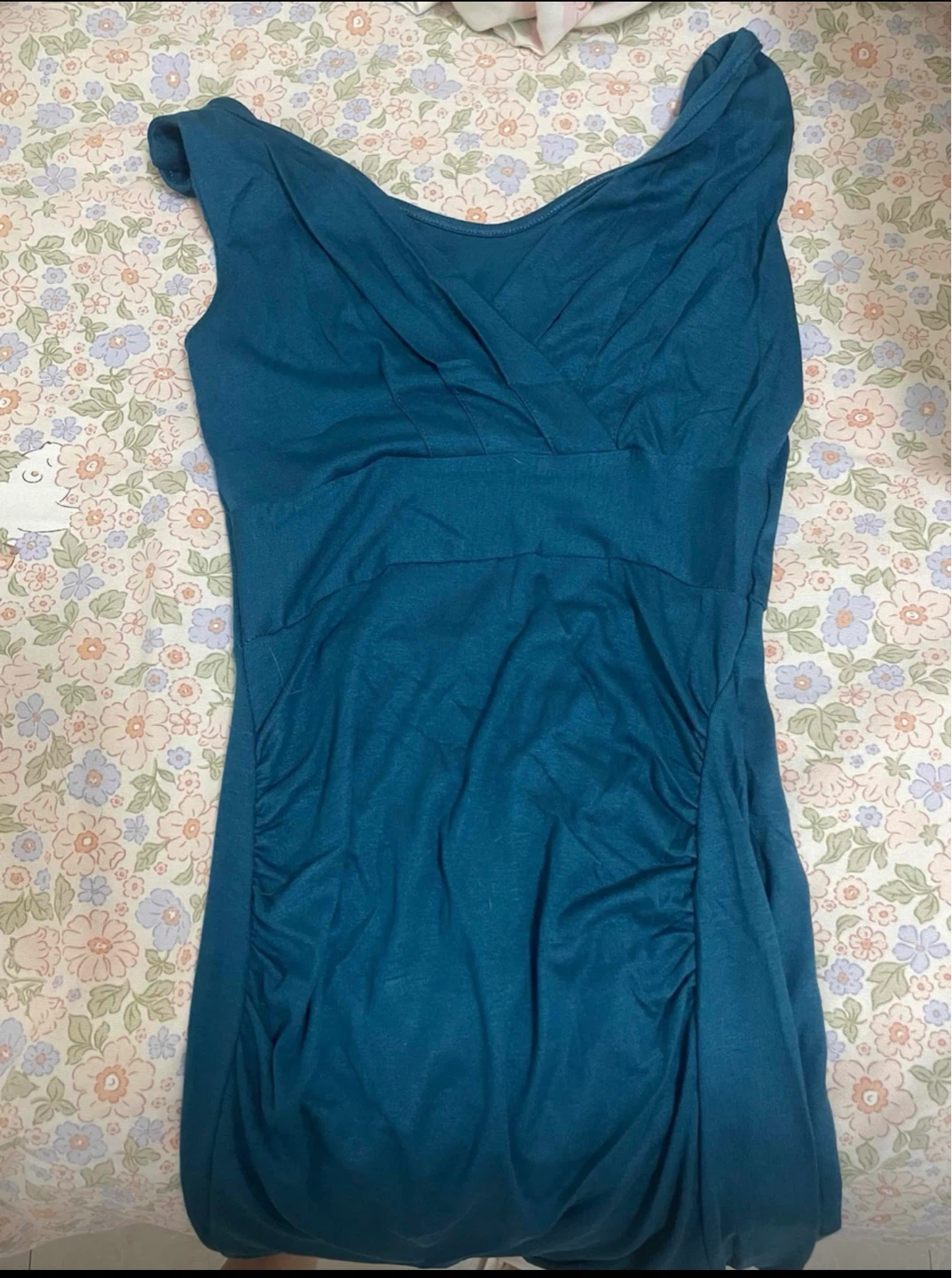 Teal Ruched V-Neck Sleeveless Dress - photo 2