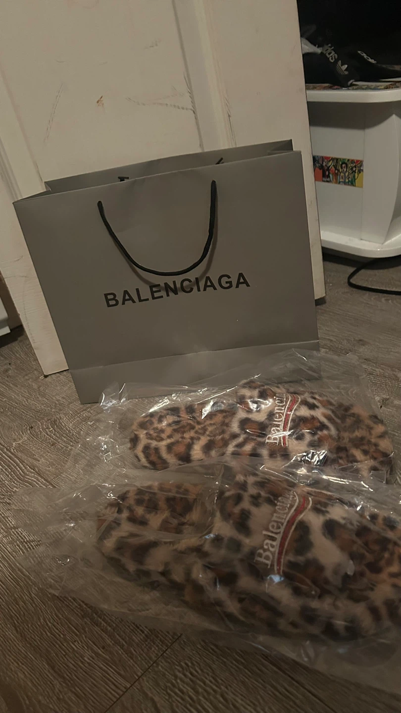 Balenciaga Leopard Print Fur Slides