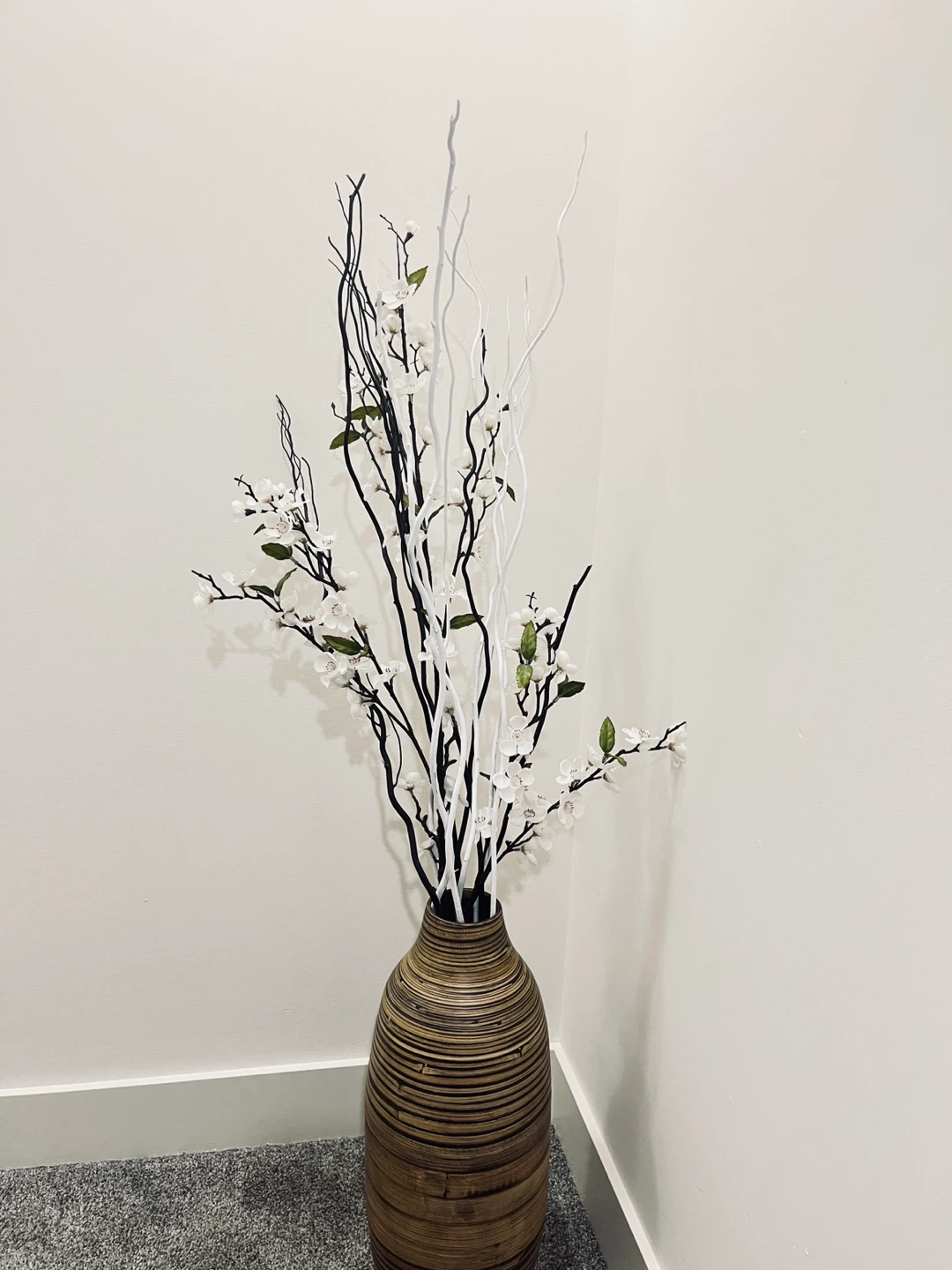 Decorative Branch and Flower Arrangement in Wooden Vase - photo 2