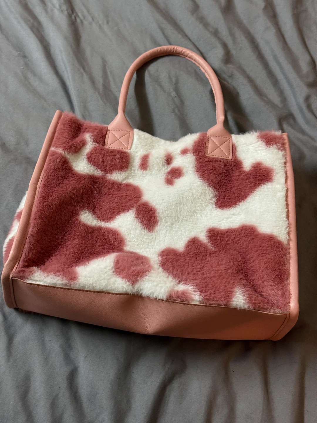 Pink Cow Print Fuzzy Tote Bag - photo 2